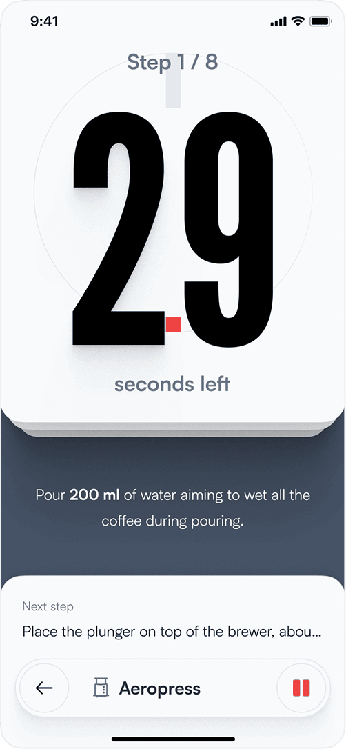 Coffee timer app — timer screen