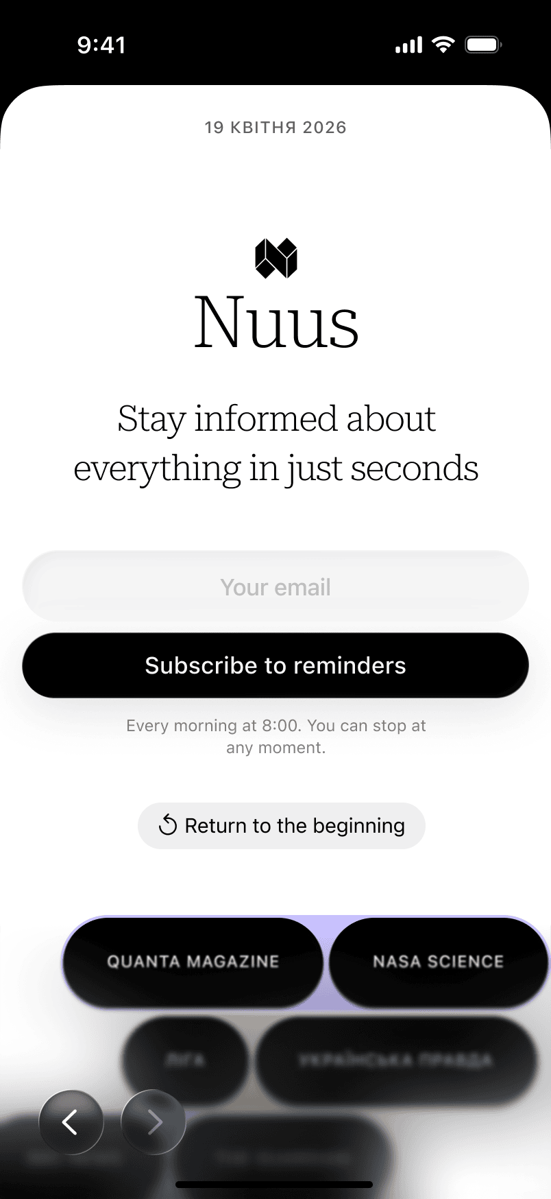 Nuus app — subscription