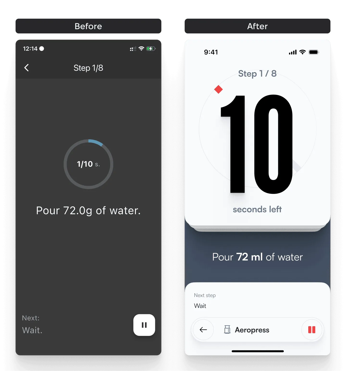 Coffee app timer screen