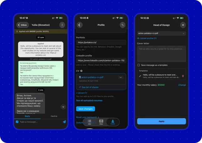 Current CV states across the Djinni app and site