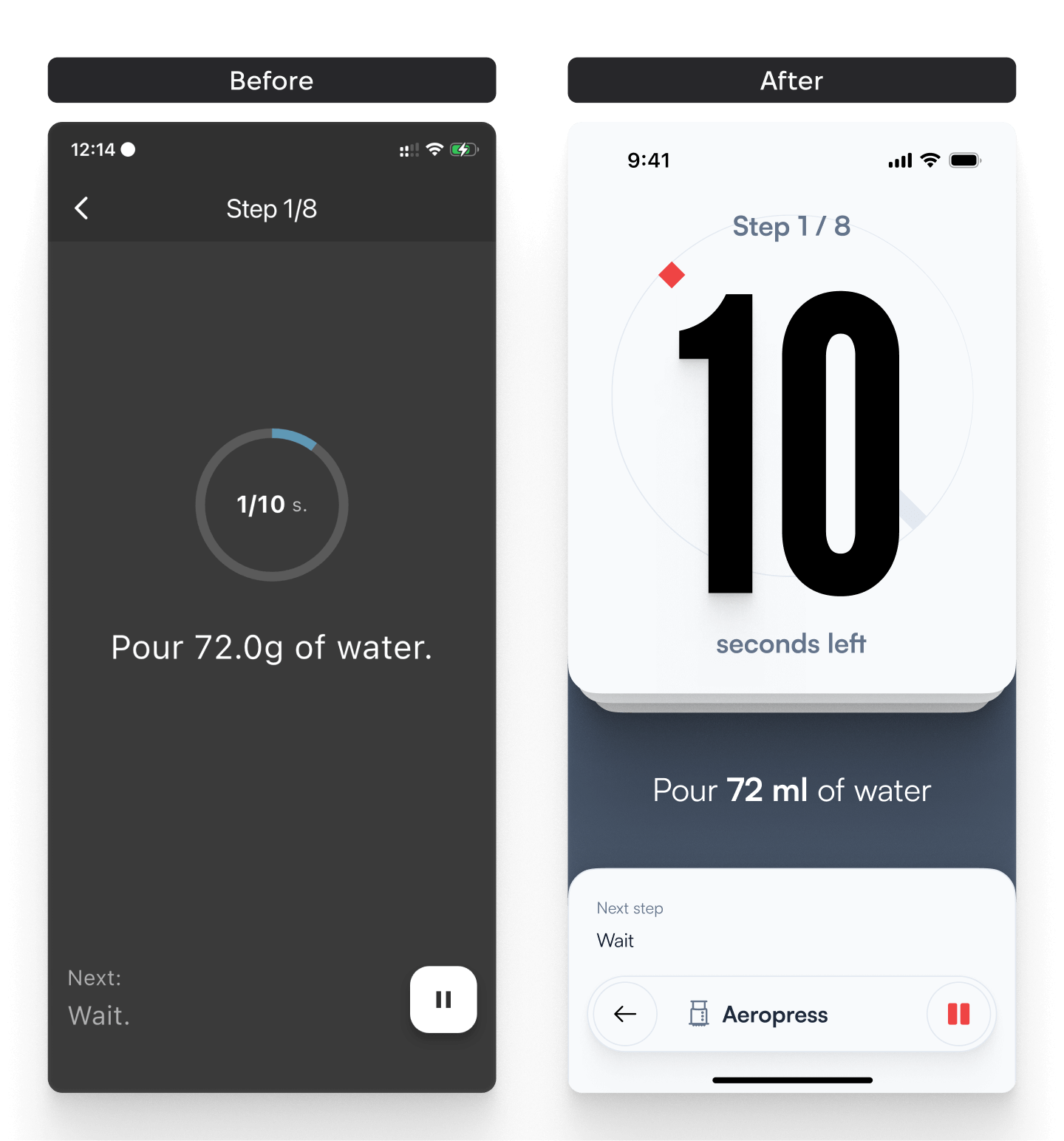 Coffee app timer screen